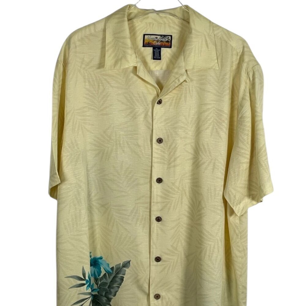 Havana Jack’s Café Hawaiian Camp Shirt Yellow Blue Floral Rayon XL